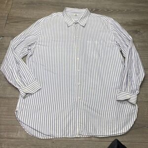 Borrelli Dress Shirt Men 20-39  Blue White Stripe Regular Fit Long Sleeve Cotton